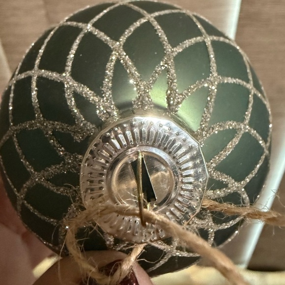 Barnes & Noble Holiday Christmas Collection THREE Ornaments Green Silver Glitter - Picture 2 of 6